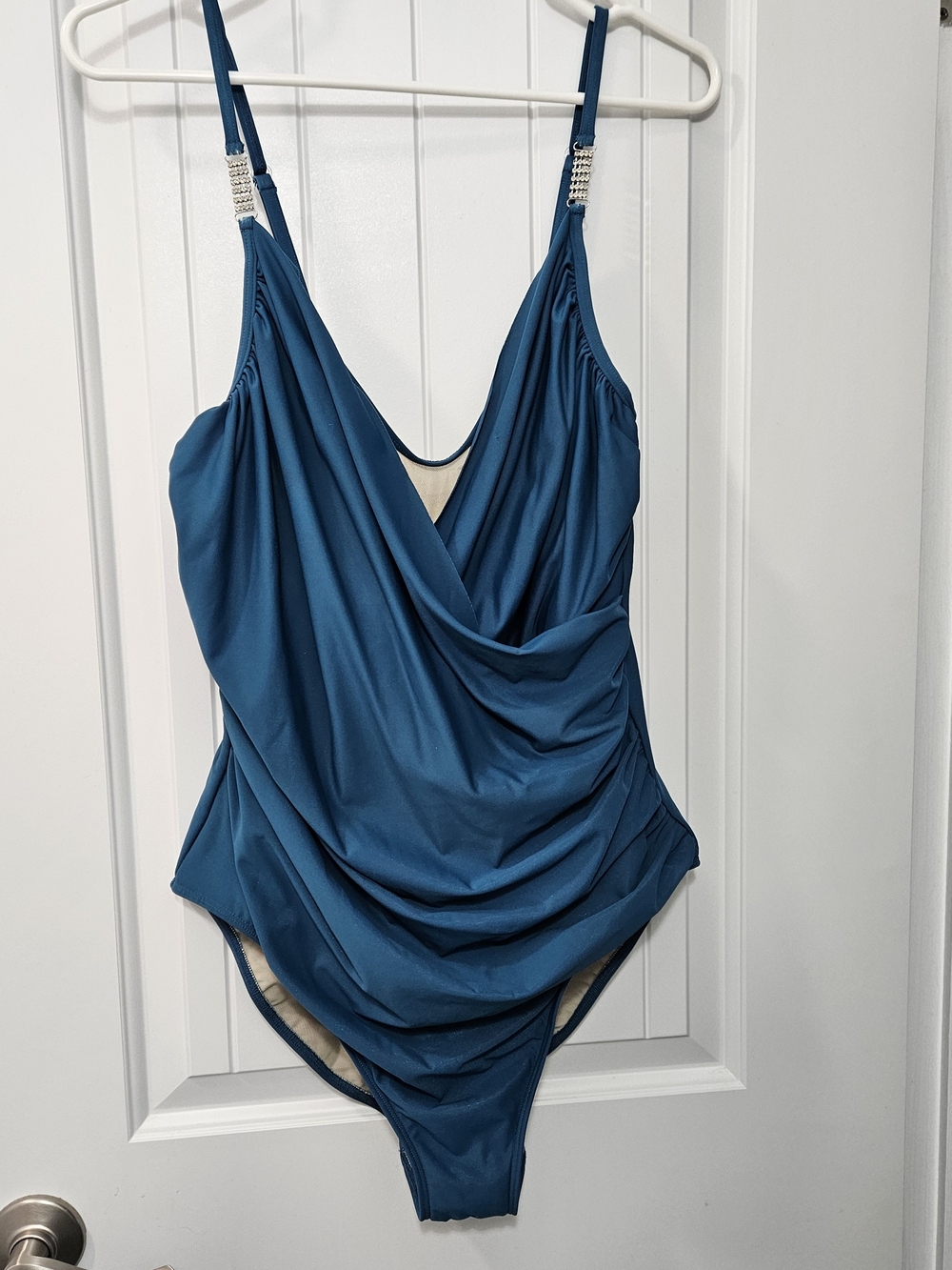 Newport News Draped Teal One-Piece Swimsuit-Plus Size 18